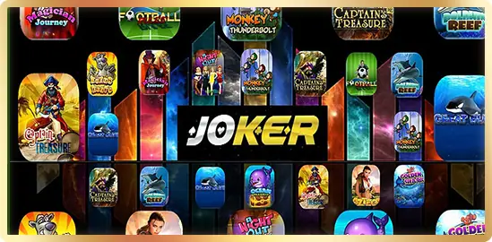 Joker123 product screen showing slot and table game icons