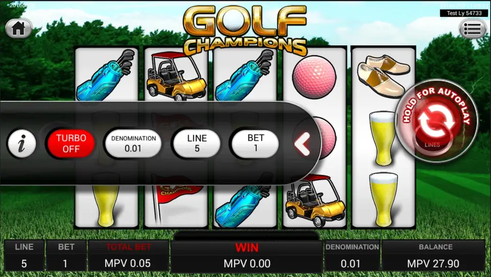 Golf Champions coin denomination menu showing 0.10 to 0.50