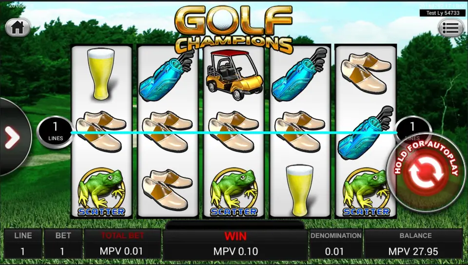 Golf Champions autoplay running with the balance display visible