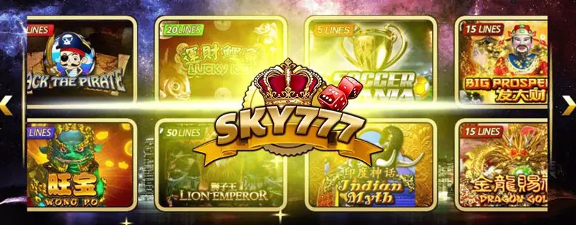 Sky777 banner with slot characters shown on the download page